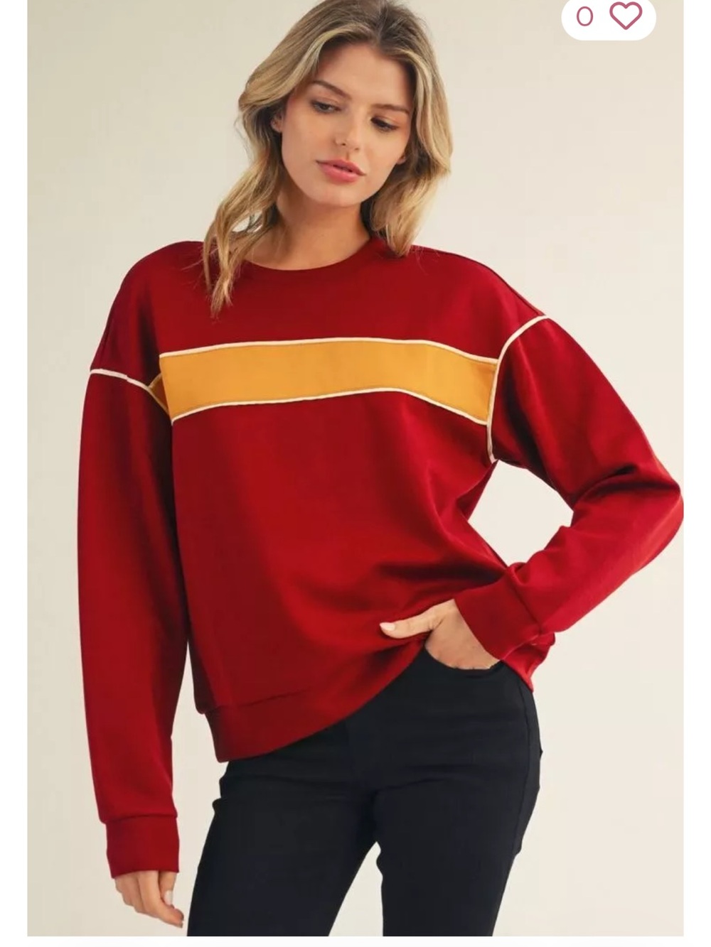 Jodifl Crewneck Top in Burgundy with Gold Stripe